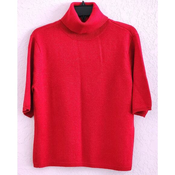 TOP/KNIT-TALBOTS-Red Gold Metallic-Wool Blend-Turtleneck-Short Sleeves-Size LRG - Picture 1 of 11
